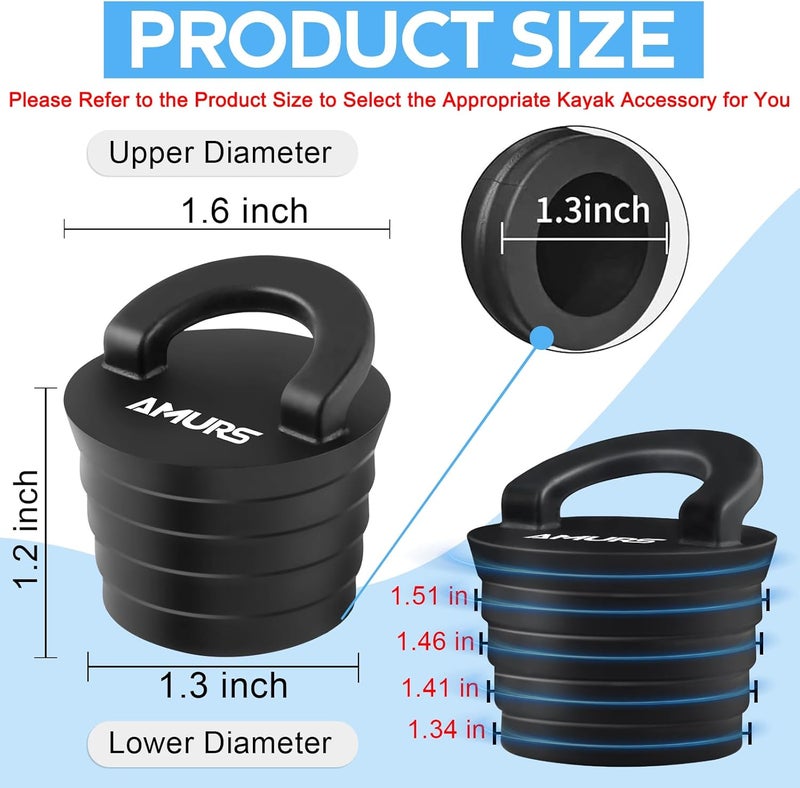 AMURS Kayak Scupper Plug Kit Scupper Plugs Drain Holes Stopper with Silicone Handle Universal Kayak Plugs for sit on top of Kayak Canoe Boat - Image 2